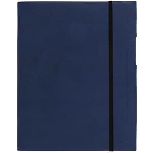 A large A5 journal book in a navy blue colour with an elastic band closure and a smooth cover.
