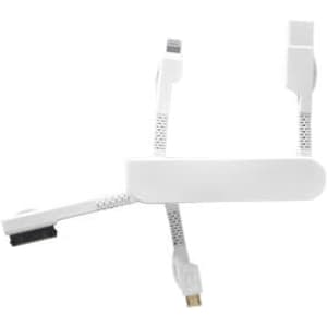 A white ZIP 60W fast charging cable features multiple connectors and a sleek design, ideal for various devices.