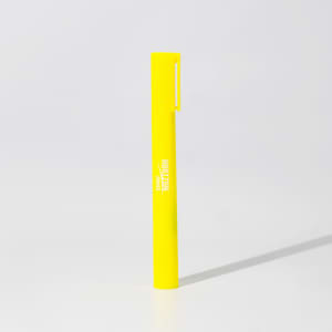 A bright yellow jumbo highlighter with a clip and a branding logo.