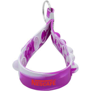A purple and white Popper Stress Reliever Key Chain with a circular design and a metal keyring.