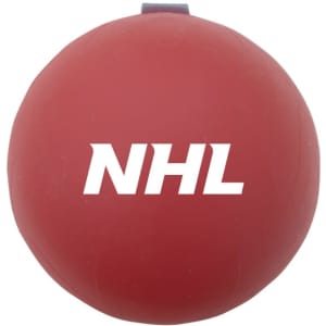 A round red reusable water balloon featuring a white logo. The product is designed for fun and games.
