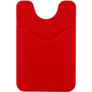 A red Smart Wallet designed to hold cards, featuring a textured back and a cut-out for easy access.