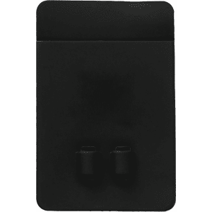 A black silicone phone wallet with two credit card slots and a sleek design.