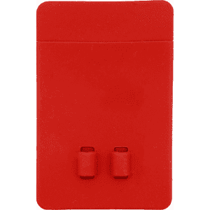 A red silicone phone wallet featuring a smooth surface and two small attachments.