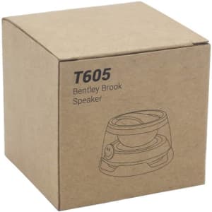 A brown cardboard box containing the Bentley Brook Speaker, featuring a minimalist design and a logo.