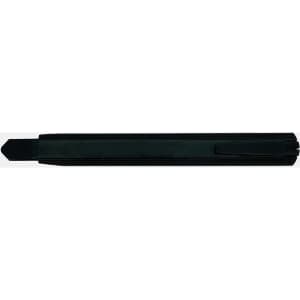 A slimline black retractable box cutter with a clip for easy attachment, featuring a sleek design and branding.