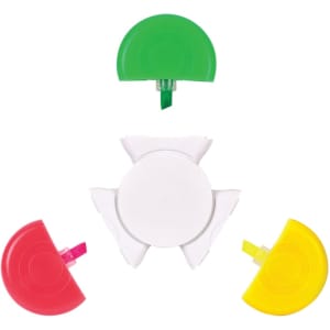 A Fiddle Spinner Highlighter set featuring green, yellow, red, and pink highlighters with a central white holder.