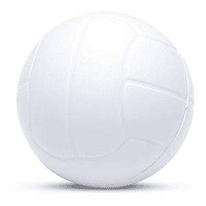A white squeeze volleyball stress ball with a textured surface and a rounded shape.