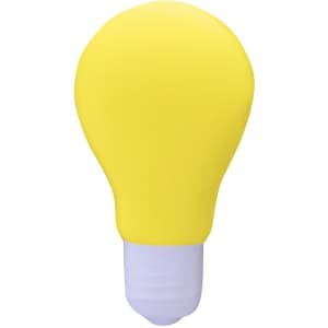 A yellow squeeze light bulb stress toy with a white base and no visible branding.