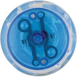 A blue LED light-up yo-yo with a translucent outer casing and visible internal mechanism.