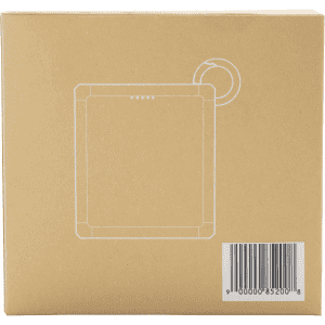 A brown cardboard box featuring a simple line drawing of a power bank and a circular attachment point.