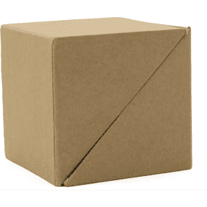 A brown cardboard cube with a diagonal fold, designed for packaging office supplies. It features a simple, unmarked appearance.