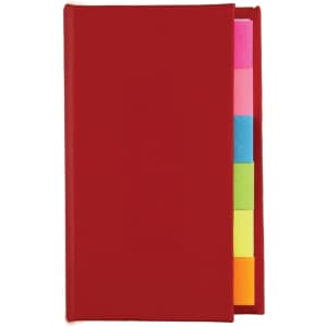 A red book with multiple coloured sticky note marker strips peeking out from the side. It has a logo on the cover.
