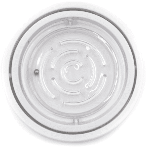 A circular fidget toy in clear plastic featuring a spiral maze design with a small ball inside.