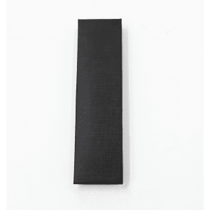 A sleek black gift box designed to hold a pen. The box has a textured surface and features a logo.