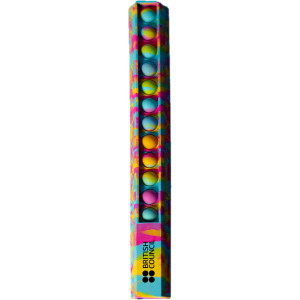 A 30cm popper ruler featuring a vibrant, multi-coloured design and a logo.