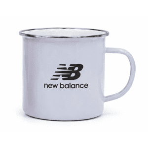 A drink bottle in silver with a handle and a logo on the side.