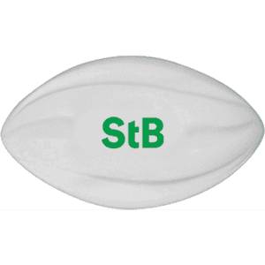 A 135mm white football with a green logo, designed for leisure and outdoor activities.