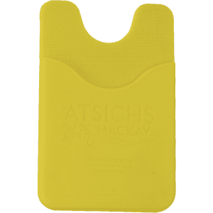 A yellow phone wallet with a cut-out design and a discreet logo. It features a slim pocket for cards.
