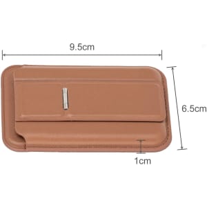 A tan PU magnetic card holder with a phone stand, featuring a sleek design and a silver clasp.