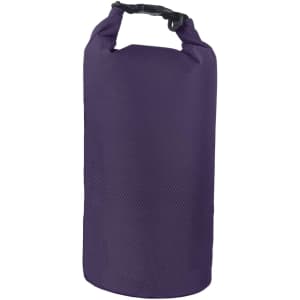 A purple Oxford cloth dry bag with a handle at the top and a secure closure. It features a logo or branding.