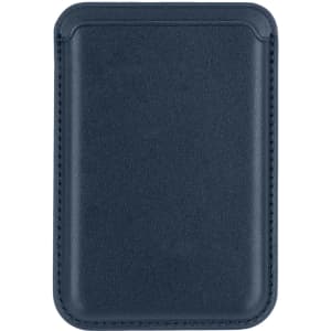 A PU magnetic phone card holder in dark navy, featuring a sleek, textured design and a subtle logo.
