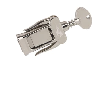 A corkscrew-shaped flash drive in silver with a sleek design and a key feature, including a logo.