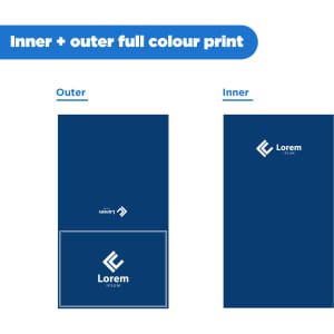 A custom gift box featuring navy blue outer and inner prints, with a logo on the outer side.