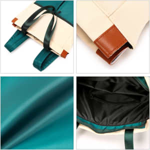 A convertible nylon backpack in teal and cream, featuring leather accents and a zippered interior pocket.