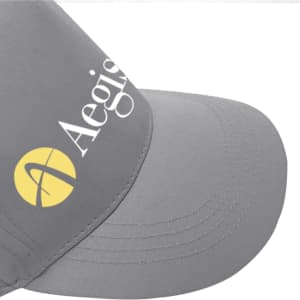 A grey cap featuring a curved brim and an embroidered logo on the side.