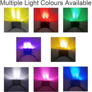 A headband with an acrylic sign, featuring multiple light colours including yellow, green, purple, and blue.