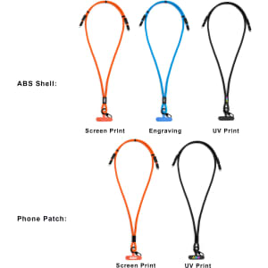 A range of 60W charging phone lanyards in black, orange, and blue, featuring different design options and logos.