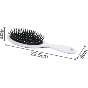 A custom hair brush with a black bristle head and a white handle, measuring 22.5 cm in length.
