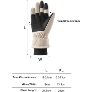 Ski gloves in cream and black, featuring a snug fit and a logo, suitable for cold weather activities.