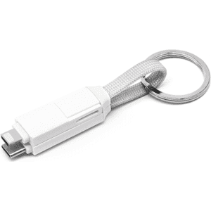 A white 60W 3-in-1 ABS charging cable with a metallic keychain loop.