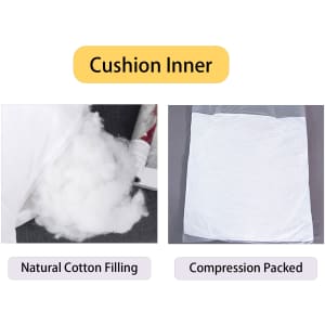 A cushion inner featuring natural cotton filling on one side and a compression-packed form on the other.
