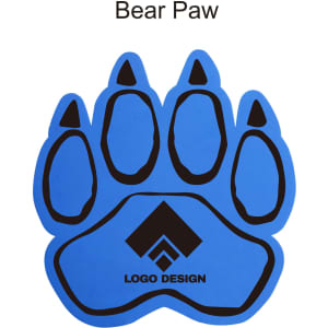 A blue paw-shaped mitt with black detailing and a logo at the centre.
