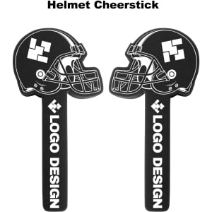 Black and white helmet-shaped cheer sticks with a logo design. Two sticks are mirrored in the image.