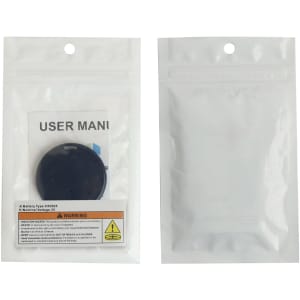 A black Anti Loss Smart Tag packaged in a clear plastic bag with a user manual and warning label.
