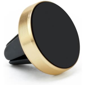 A black clip-on car phone holder with a gold rim, designed for mounting phones securely in vehicles.