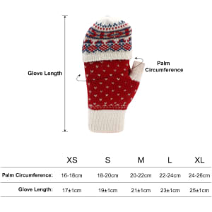 Adults jacquard fingerless gloves with flip cover, featuring a red and cream design with a patterned top.