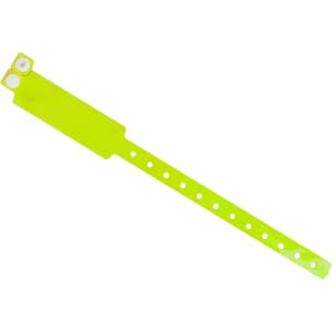 A reflective neon yellow PVC wristband featuring a snap closure and multiple holes for adjustment.