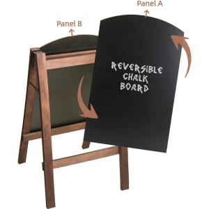 A-frame chalkboard with a wooden frame and two reversible black panels, labeled Panel A and Panel B.