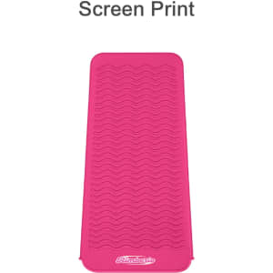 A bright pink heat-resistant silicone mat pouch with a wavy surface design and a logo.