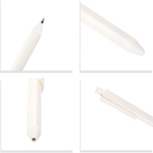 A triangular grip pen in white, featuring a fine tip and a clip for easy attachment. It has a simple design and a logo.