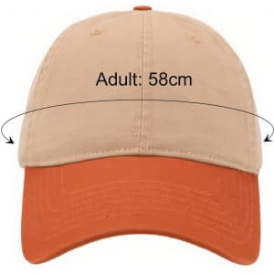 A solid colour fashion cap featuring a beige top and an orange peak, with a logo on the front.