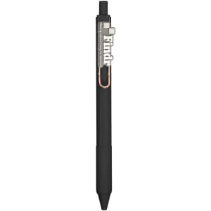 A black PVC pen with a clip and a logo. The pen features a sleek, minimalist design.