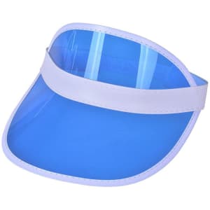 A PVC sunscreen hat with a blue brim and white band, featuring a transparent visor. Includes a branding logo.