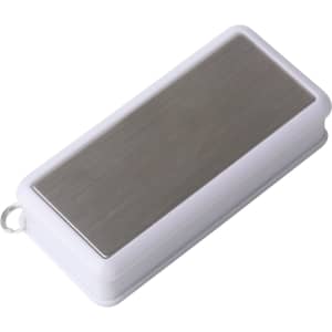 A 360-degree rotating flash drive in white with a silver metallic top and a keyring attachment.