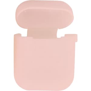 A pink silicone case designed to protect AirPods, featuring an open lid and a smooth surface.